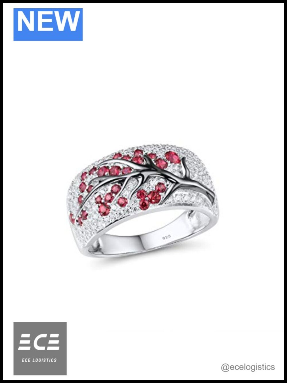 925 Sterling Silver Cherry Ring Cubic Zirconia Created Ruby Statement Ring